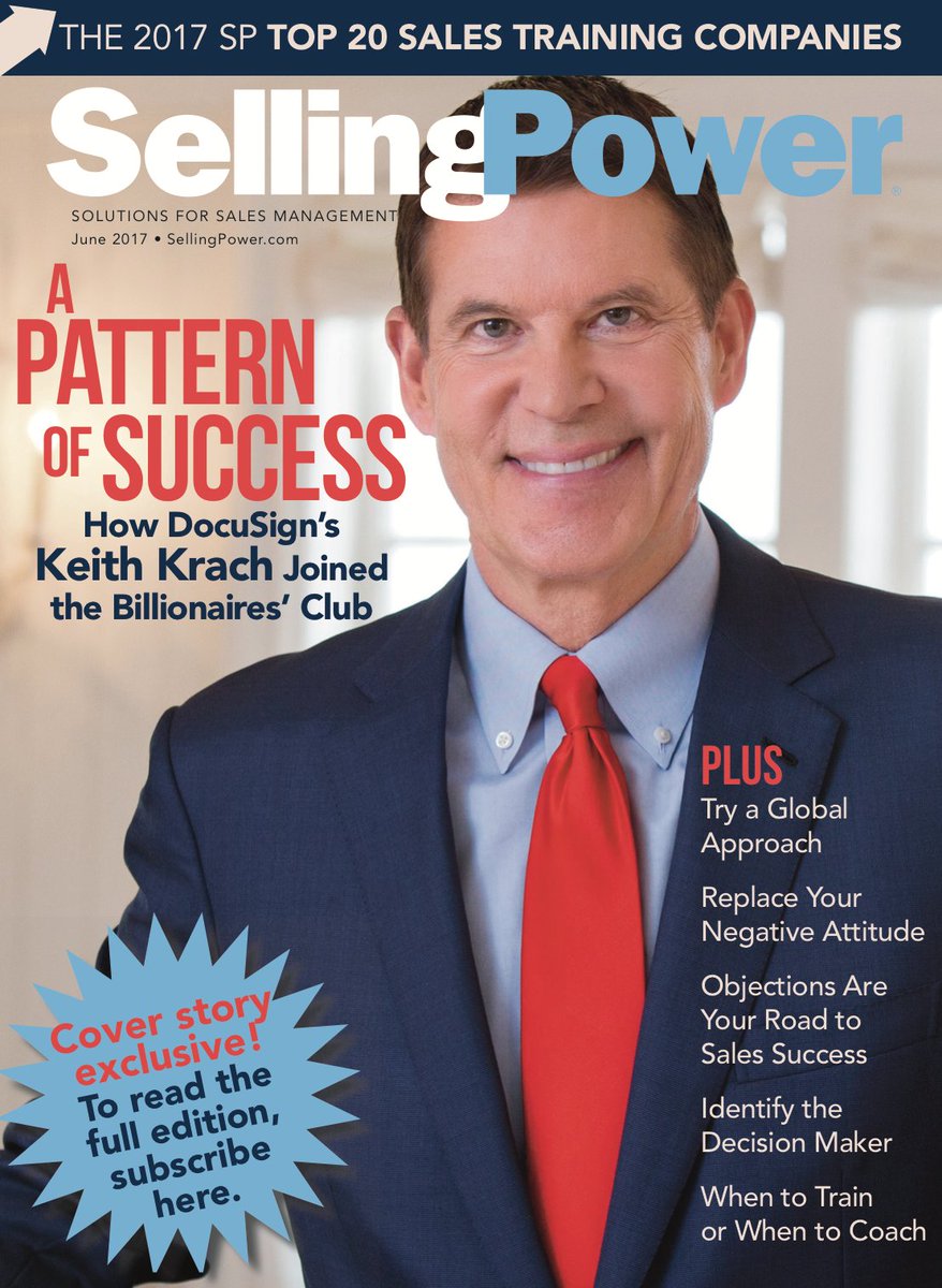 .<a href="/DocuSign/">Docusign</a>'s Chairman <a href="/KeithJKrach/">Keith J. Krach</a> shares his recipe for success via <a href="/SellingPowerMag/">Selling Power</a>. Continue reading: bit.ly/2rDWhLY