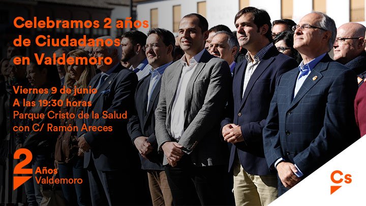 CSValdemoro's tweet photo. 📅 Celebra los dos años de Ciudadanos en #Valdemoro con @ignacioaguado y @guillermo_gross el próximo viernes 9 de junio ¡Te esperamos! https://t.co/Erj6U6t3Re