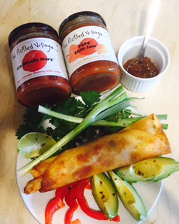 PickledVillage's tweet photo. Chicken taquitos made with our Bloody Mary Chutney and served with our PEPS Chilli Jam for dipping. Too hot to handle? #chillis #FathersDay https://t.co/E2Wr6zyHtY
