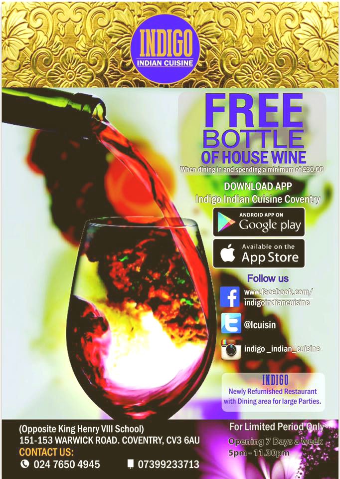 ICuisin's tweet photo. What's your #dinner plan for the evening? Enjoy a #free bottle of #Wine when dining in and spending a minimum of £30.00. https://t.co/D03JvmAfPI