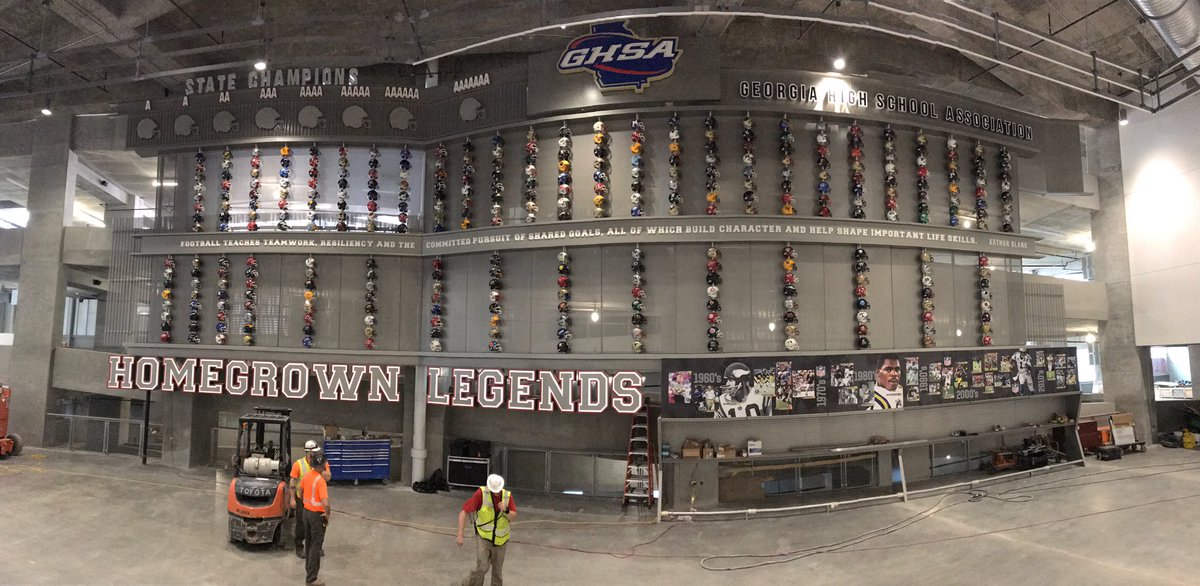 GAFollowers's tweet photo. The new Falcons stadium will have a wall dedicated to Georgia HS Football and will have all high school helmets too. https://t.co/HqBlaN3Mg2