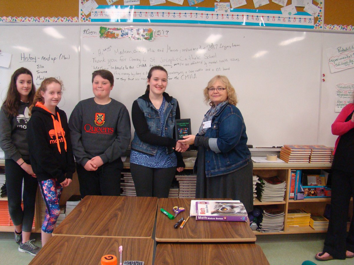 alcdsb_stjoe's tweet photo. Grade 8 Legacy Project 2016-2017 raises money for CMHA SafeTalk program #preventselfharm #peershelpingpeers @CMHAOntario @CMHA_HPE @ALCDSB https://t.co/gW8Xg8PEBo