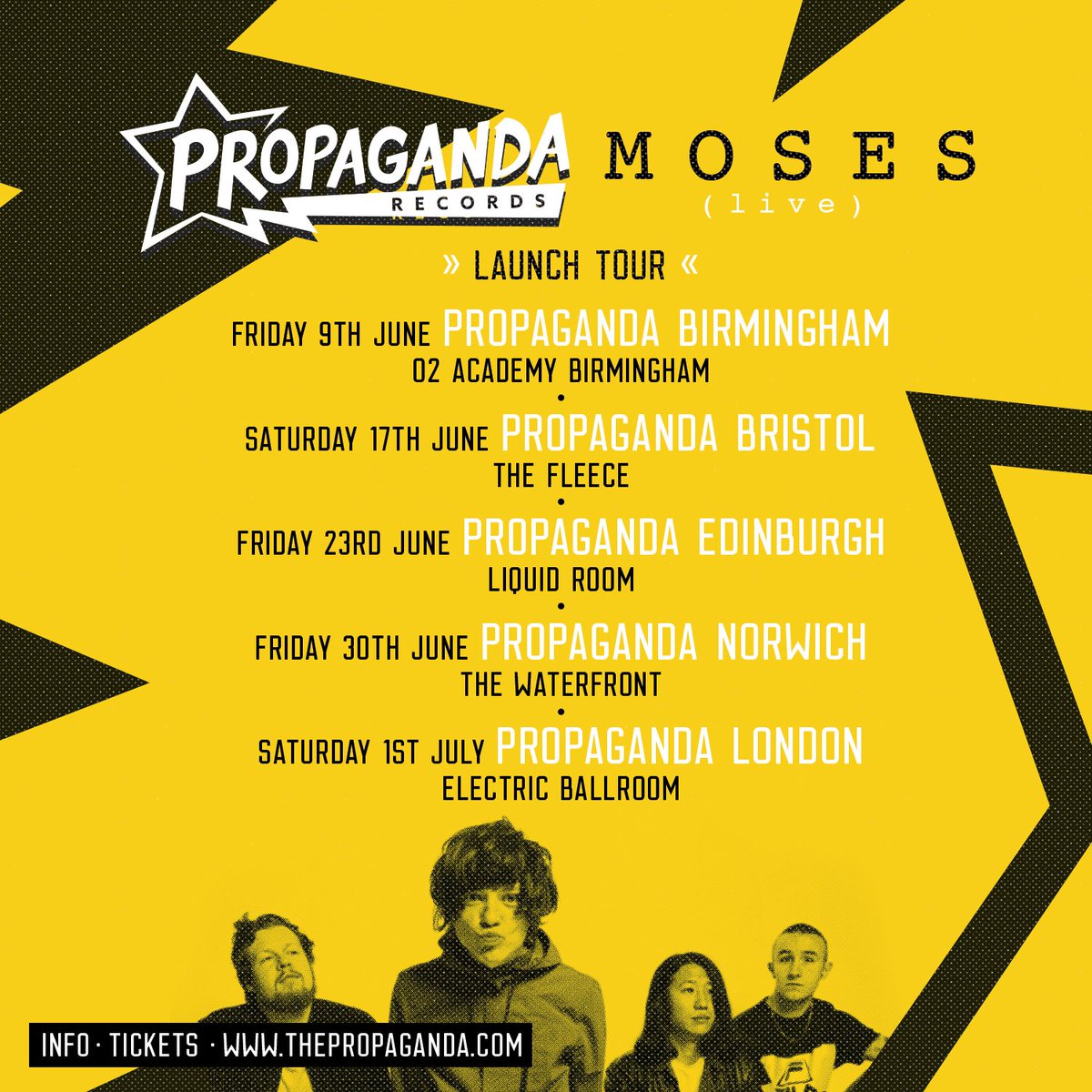 Catch <a href="/MosesOfficialUK/">M O S E S</a> playing for our Launch Tour within those <a href="/PropagandaClub/">Propaganda</a> events! 

Info and Tickets: thepropaganda.com
