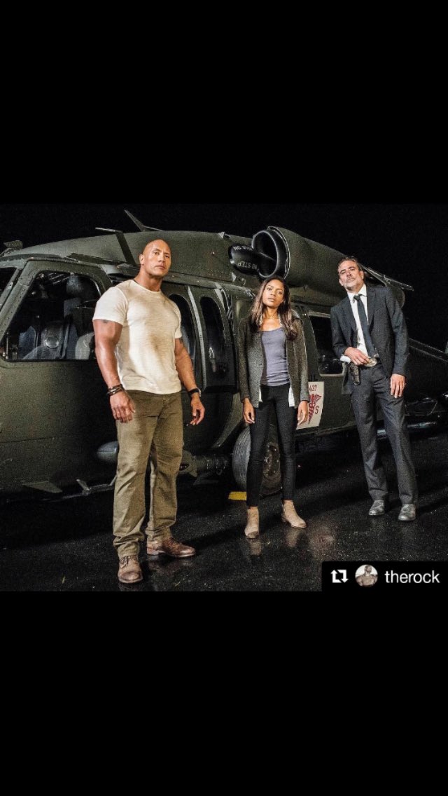 #rampage @TheRock #naomieharris  and a real cool helicopter. Hell raising begins 4-20-18
