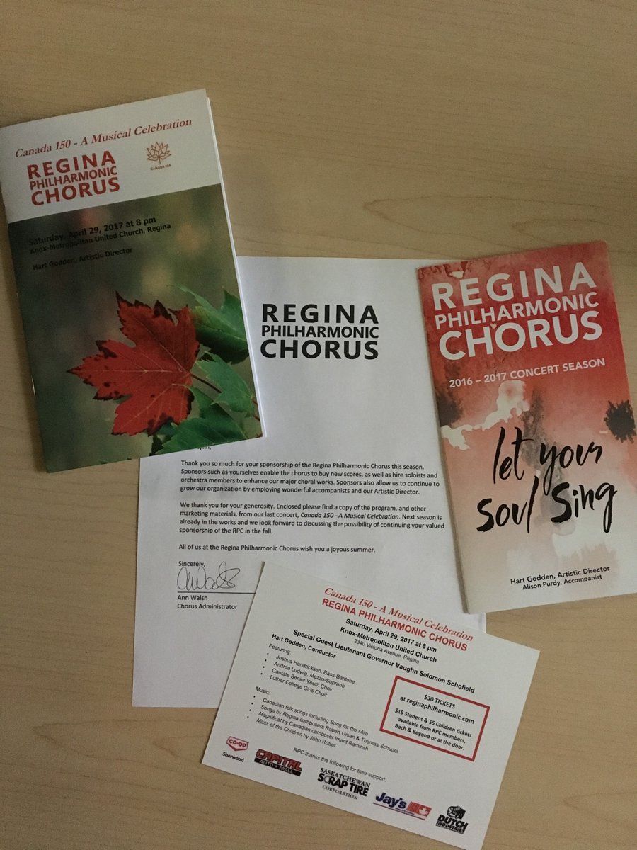 JayMover's tweet photo. We received a lovely thank-you note from the #ReginaPhilharmonicChorus. #JaysGroup is always happy to sponsor the arts in our communities. https://t.co/8s6gLfOHxc