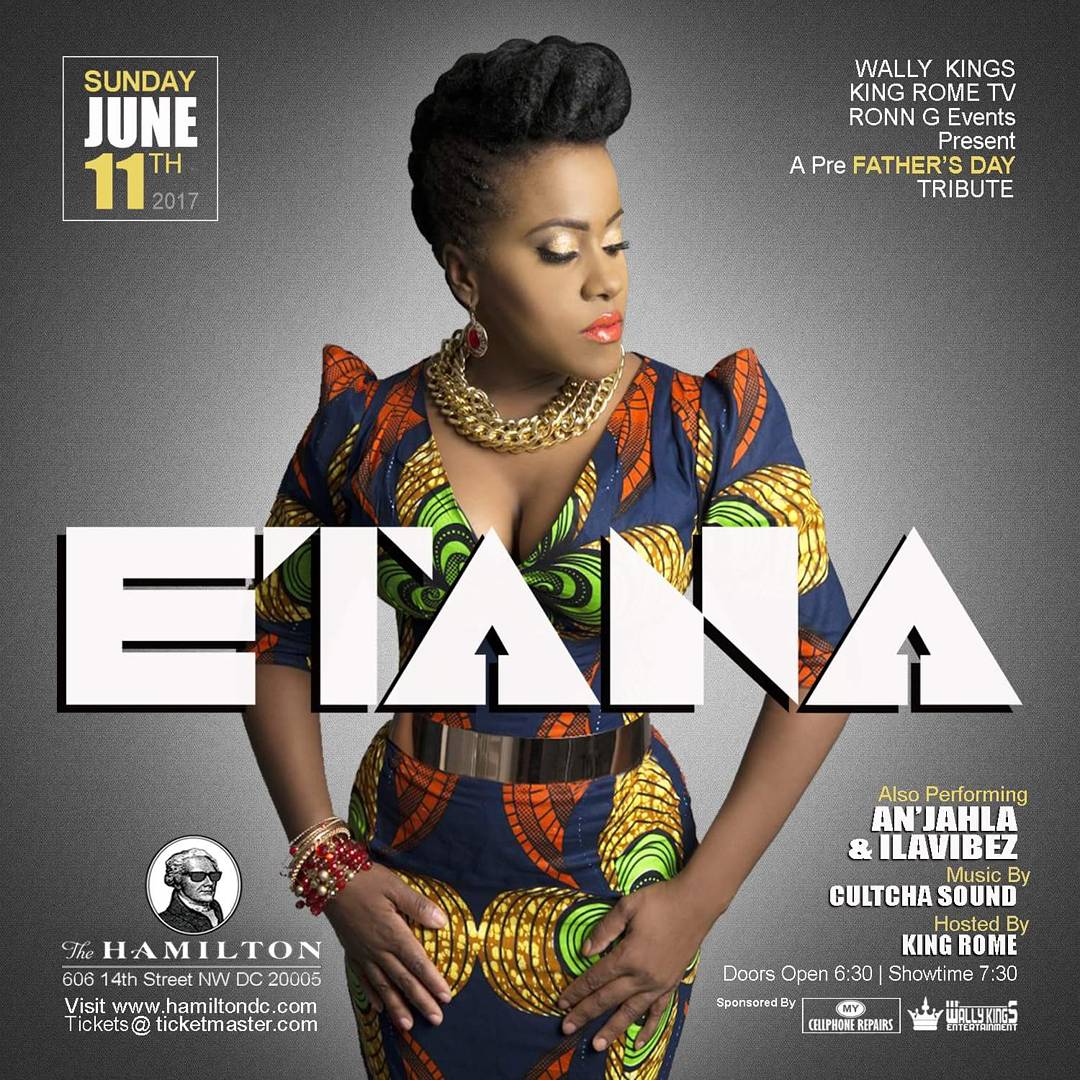 Etana <a href="/EtanaStrongOne/">ETANA</a> Sunday June 11th <a href="/thehamiltondc/">The Hamilton</a> with An'jahla &amp; Ilavibez and <a href="/cultchasound/">DJ CULTCHA</a> #cultchasound #wallykings #kingrome #ronng