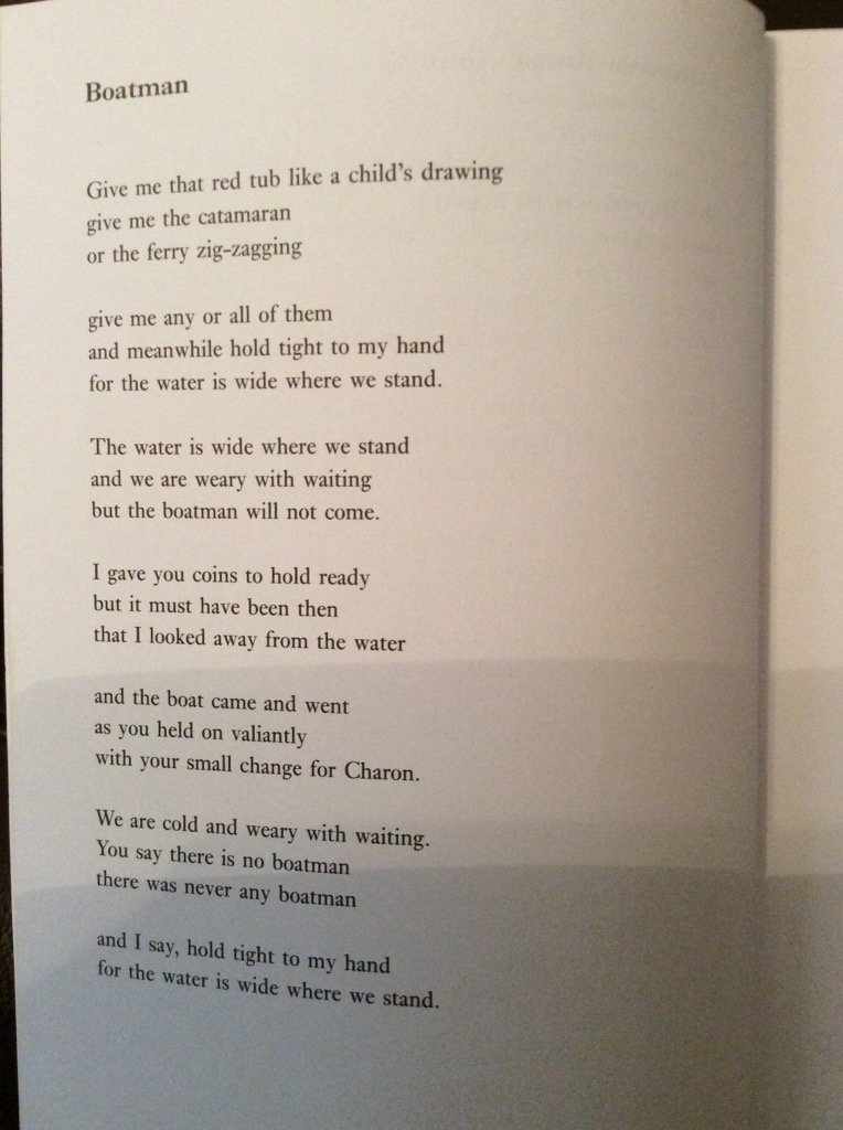 RIP the wonderful Helen Dunmore:
'...hold tight to my hand
For the water is wide where we stand'