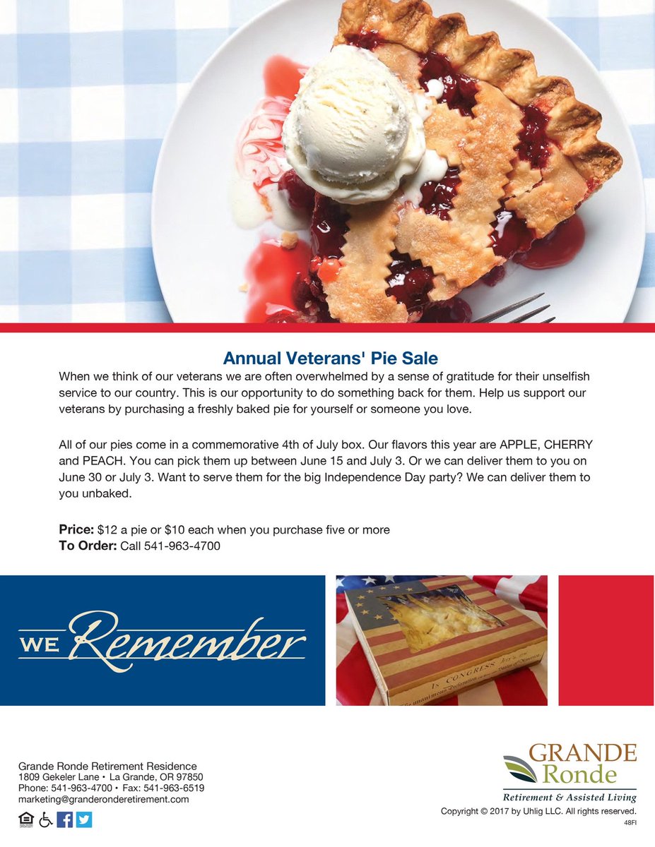 Granderondemktg's tweet photo. I’ve never been so excited for pie’s before :) Come support our veterans! https://t.co/VYfdUfKlS2
