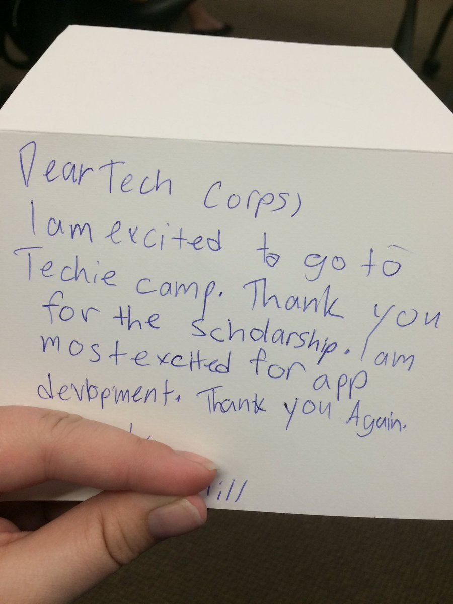 techcorpsus's tweet image. Best kickoff to summer ever! Hand written thank you note from a #TechieCamp participant! #CodeWithTC