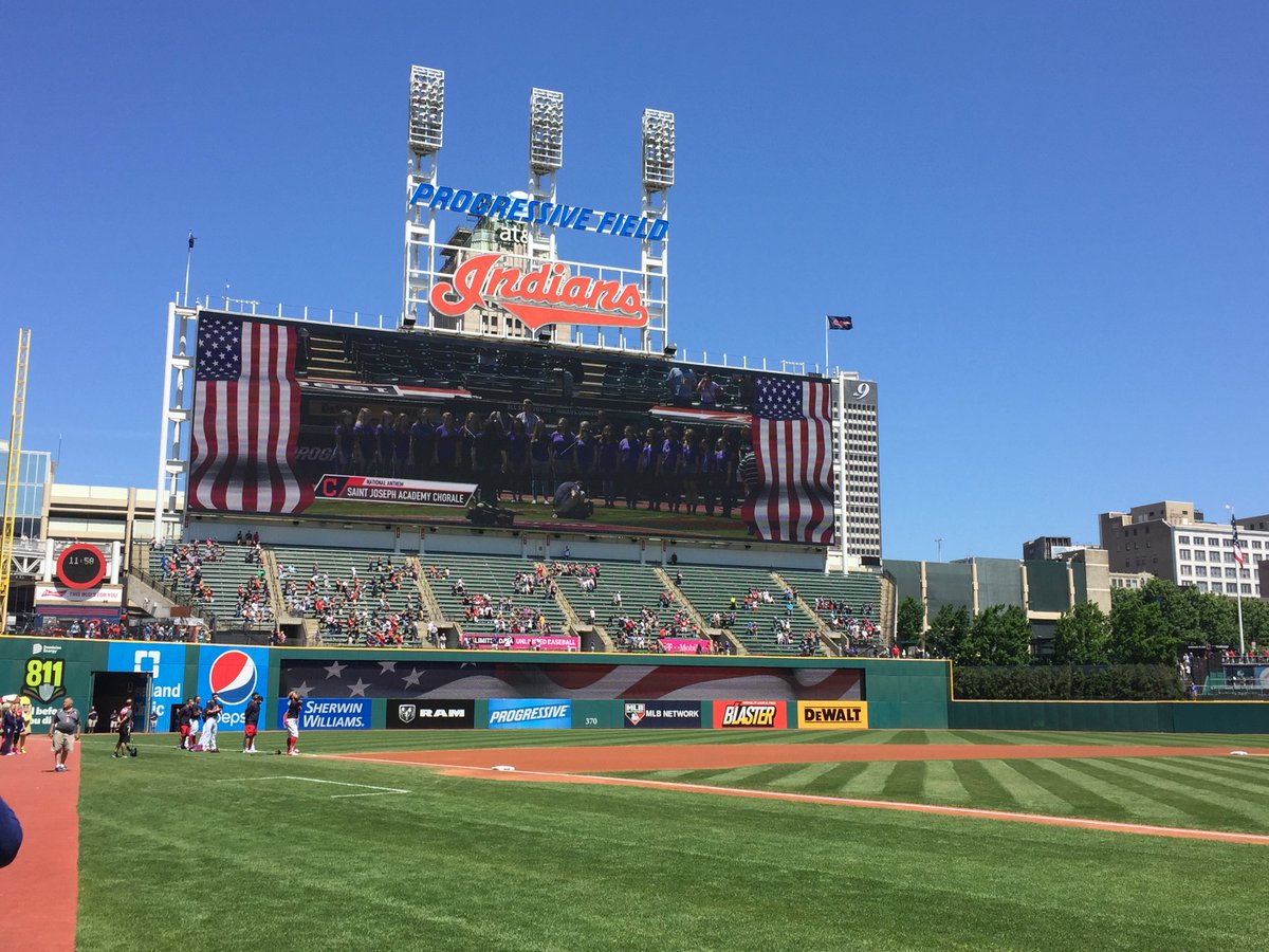 sja1890's tweet photo. Last Thursday, The Academy Chorale sang the National Anthem at the @Indians game. Great job, ladies! https://t.co/DLuqxW6bQ1