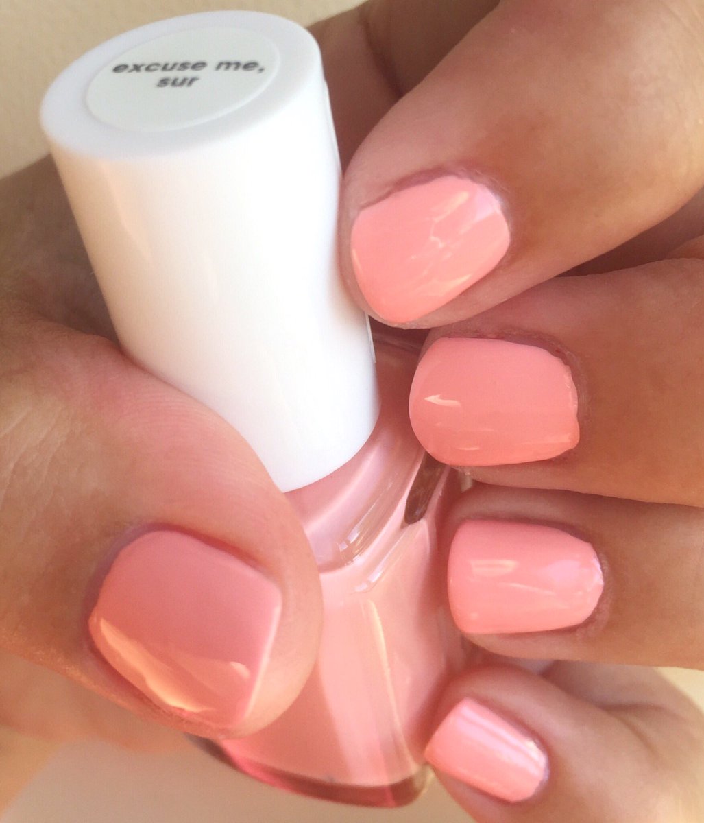 IAmPolishedUp's tweet photo. This creamy beauty is 'excuse me, sur' from the spring 2017 collection, it's a light salmon-peachy-coral-pink, love it🍑 #essielove #obsessie https://t.co/4t2musLgN5
