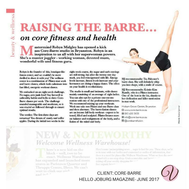 PinkVANILLA_za's tweet photo. Our client #corebarre featured in this months @HelloJoburgMag .. get trending with this new form of exercise this winter. #barre https://t.co/q0MrybODDn