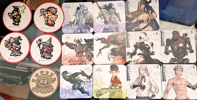 Coaster souvenirs from the different Square Enix cafes, I wanna go back there some day again &lt;/3 
