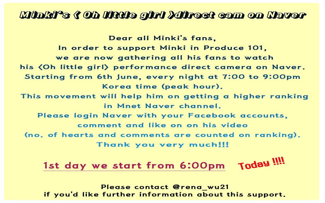 we are gathering all his fans to watch his <Oh little girl> direct camera on Naver. 
we'll add the web address later.    

  #ChoiMinki