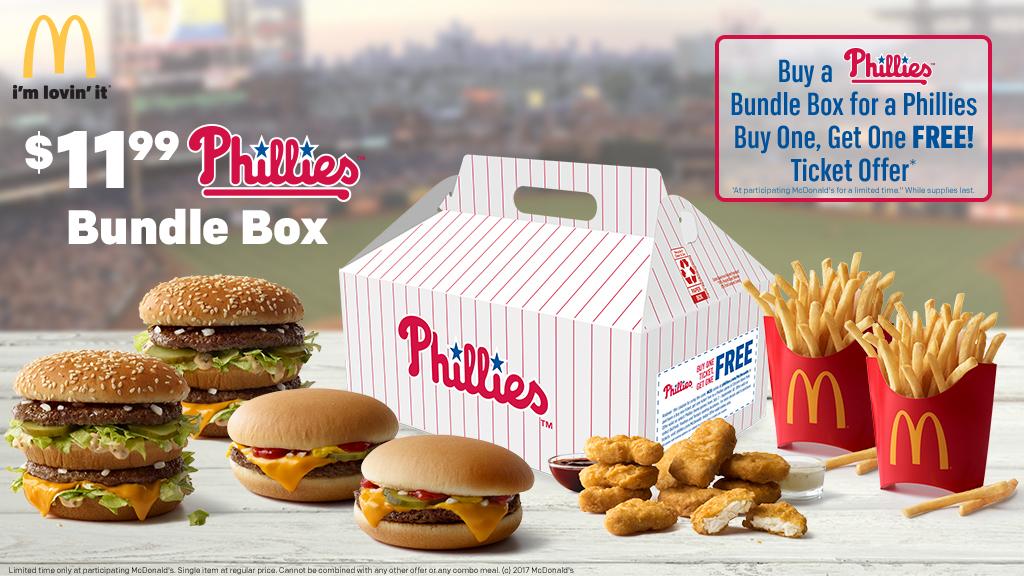 Philadelphia Phillies on X: The Phillies Bundle Box includes 2 Big Macs, 2  Cheeseburgers, 10 pc Chicken McNuggets and 2 Medium Fries. Perfect for any  tailgate!  / X