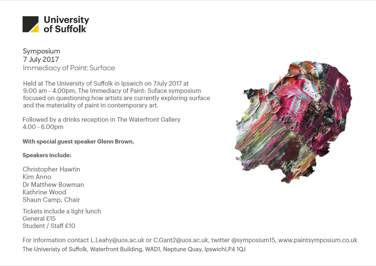 UOS_Alumni's tweet photo. The @UniofSuffolk are hosting the Immediacy of Paint: Surface on 7 July, with a variety of speakers. Find out more: https://t.co/AQue00FuwN https://t.co/LoNZhTW4WS