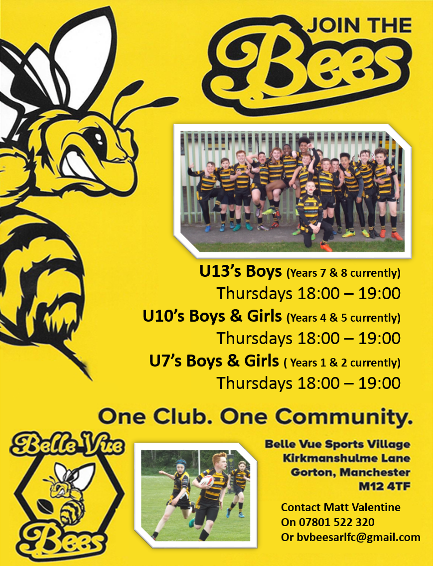 BVBeesARLFC's tweet photo. We're recruiting! Join a welcoming and family focused Rugby League club in Manchester! All new players are welcome. https://t.co/VAzAHvfpYL