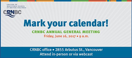 Our annual general meeting is fast approaching and you're invited! <a href="/crnbc/">D</a> bit.ly/2mJ6KXl