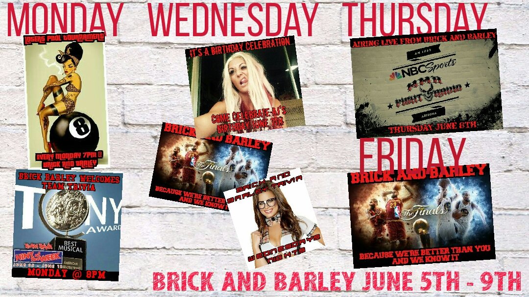 Exciting week at Brick &amp; Barley. AJ behind the bar on her birthday.#NBAFinals #FEMALEFRIENDLY <a href="/TeamTriviaPhx/">Team Trivia Phoenix</a> @MMAfightRadio <a href="/NBA/">NBA</a> <a href="/NBCSports/">NBC Sports</a>