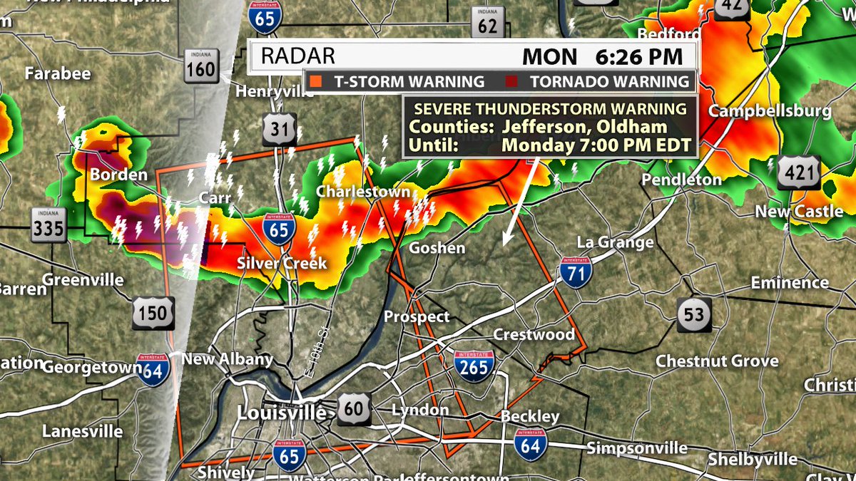 MarcWeinbergWX's tweet image. #SEVERE T-STORM WARNING in Jefferson and Oldham co. for high winds and hail until 7:00 PM EDT.
