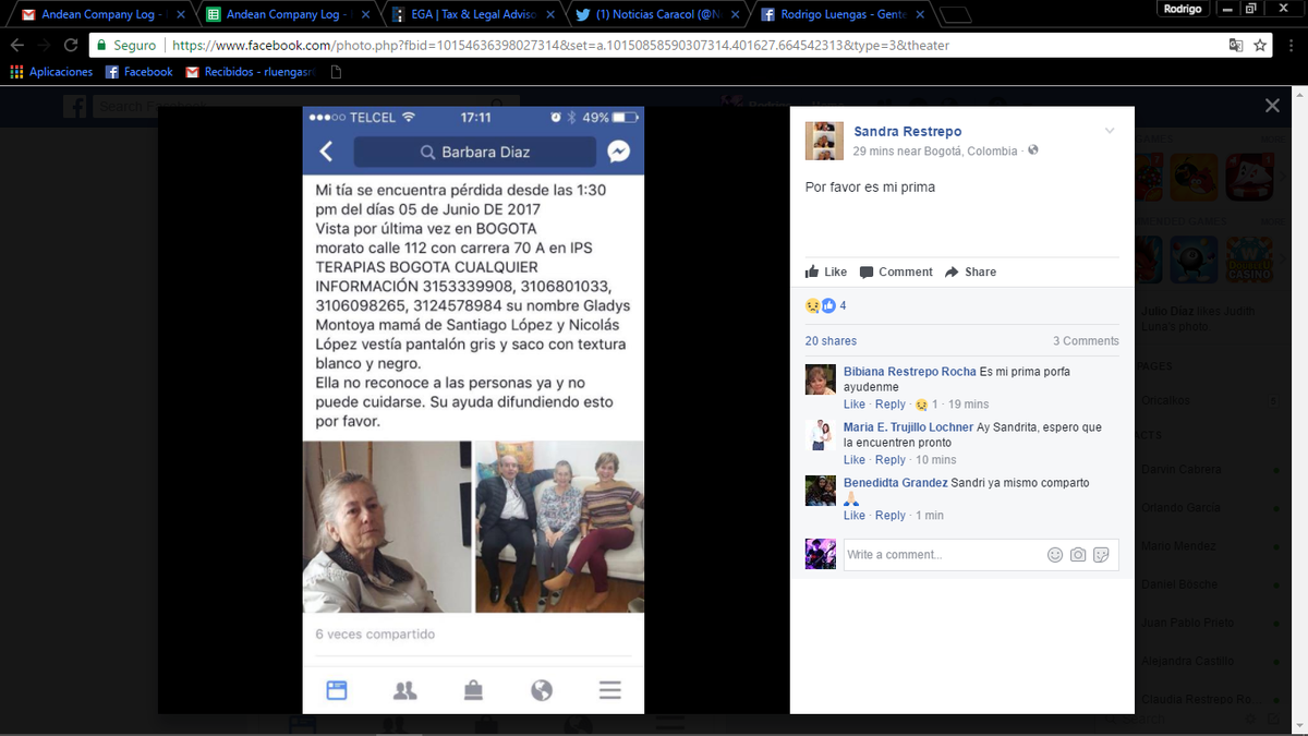 ChodreOricalkos's tweet photo. @NoticiasCaracol por favor mi familiar esta desaparecida y sufre de la memoria, agradeceria mucho cualquier ayuda para difundir esta info https://t.co/wPPTDmsxcl