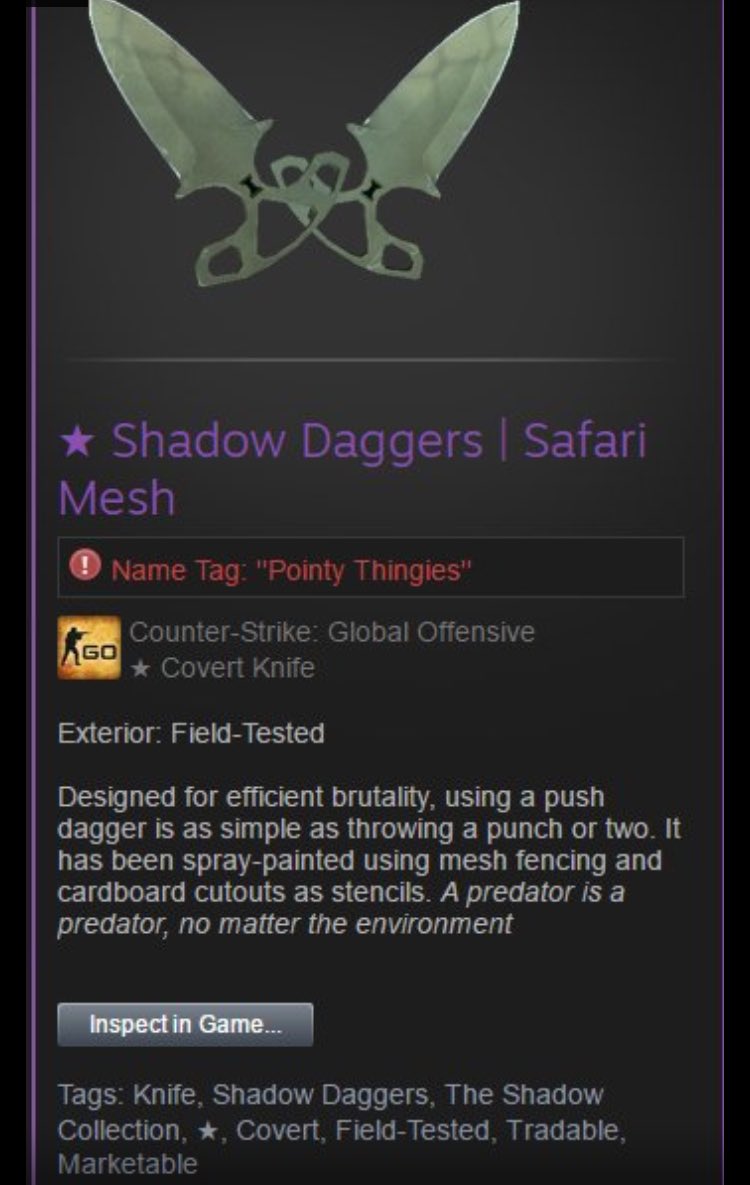 ndnsjsjwjdjshu's tweet photo. Shadow Daggers | Safari Mesh 

1.) Follow
2.)retweet
3.)tag a friend 

GL! 48 hours! https://t.co/Qw4ucDJZNE