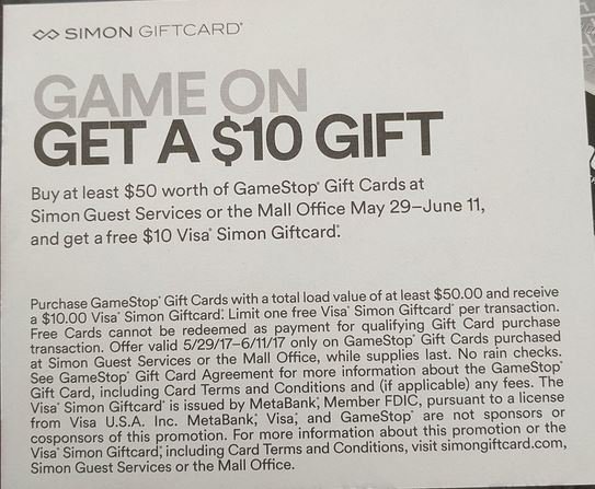 Cheap Ass Gamer On Twitter 10 Simon Mall Visa Gift Card With 50 Gamestop Gift Card Purchase Via Simon Malls Https T Co J5zcmkd7sw