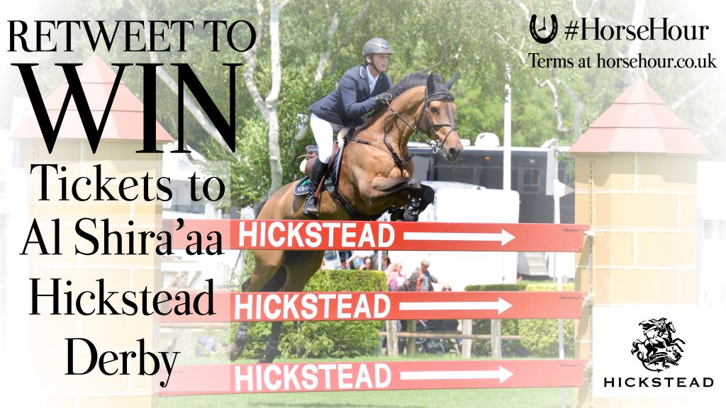 RT and follow <a href="/HicksteadEvents/">AEJC, Hickstead</a> to be in the draw to WIN a pair of tickets to the Al Shira’aa Hickstead Derby! Closes 6pm, 12 June #HorseHour