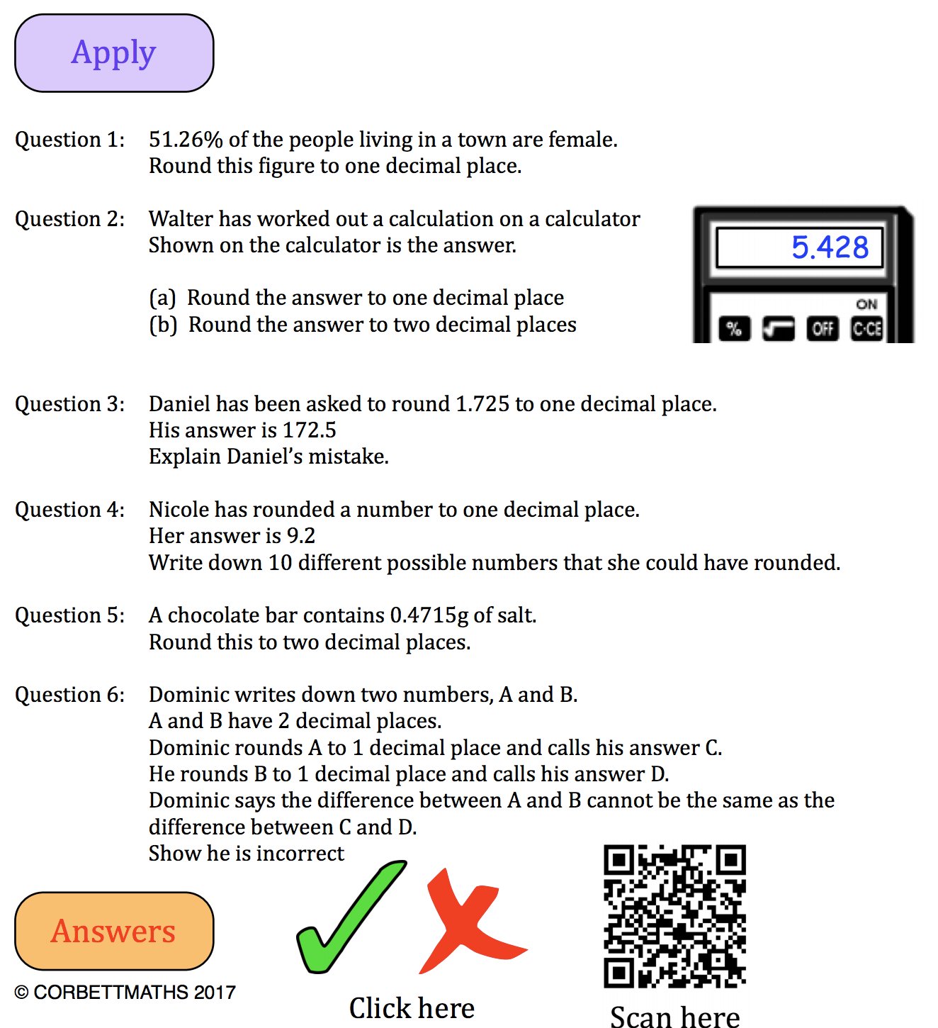 Rounding to 1 and 2 Decimal Places - Corbettmaths 