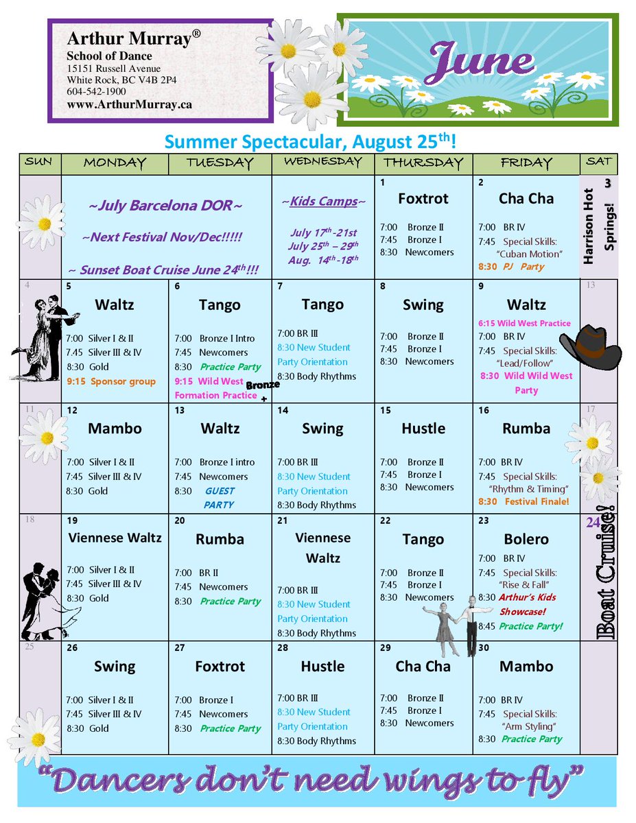 Another exciting month at Arthur Murray White Rock!!! Check out our June calendar for upcoming classes and events.