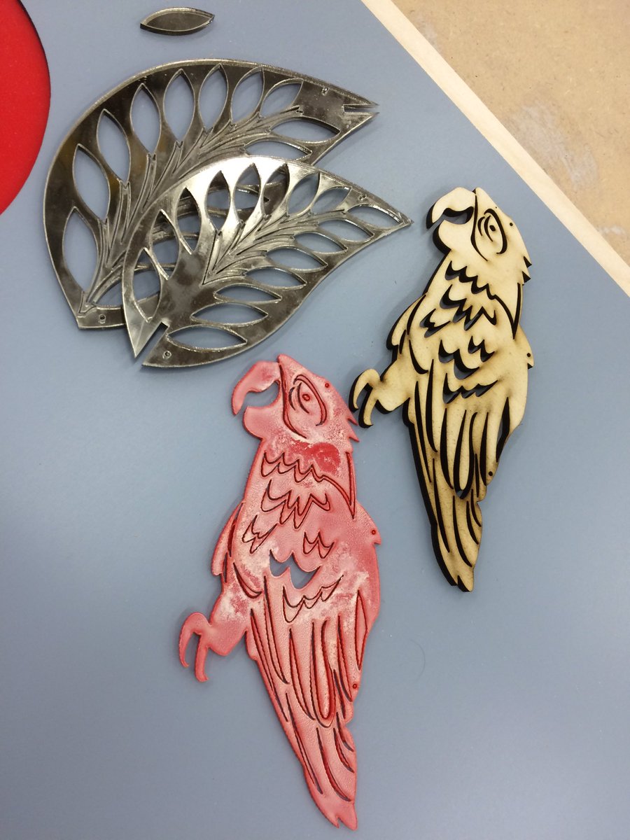 kerry_truman's tweet photo. a few #lasercutter tests today for a postgraduate student.. mirrored acrylic.. laser plywood.. HIPS.. quite a versatile process..!? #dtchat https://t.co/bDzjOWfwq5