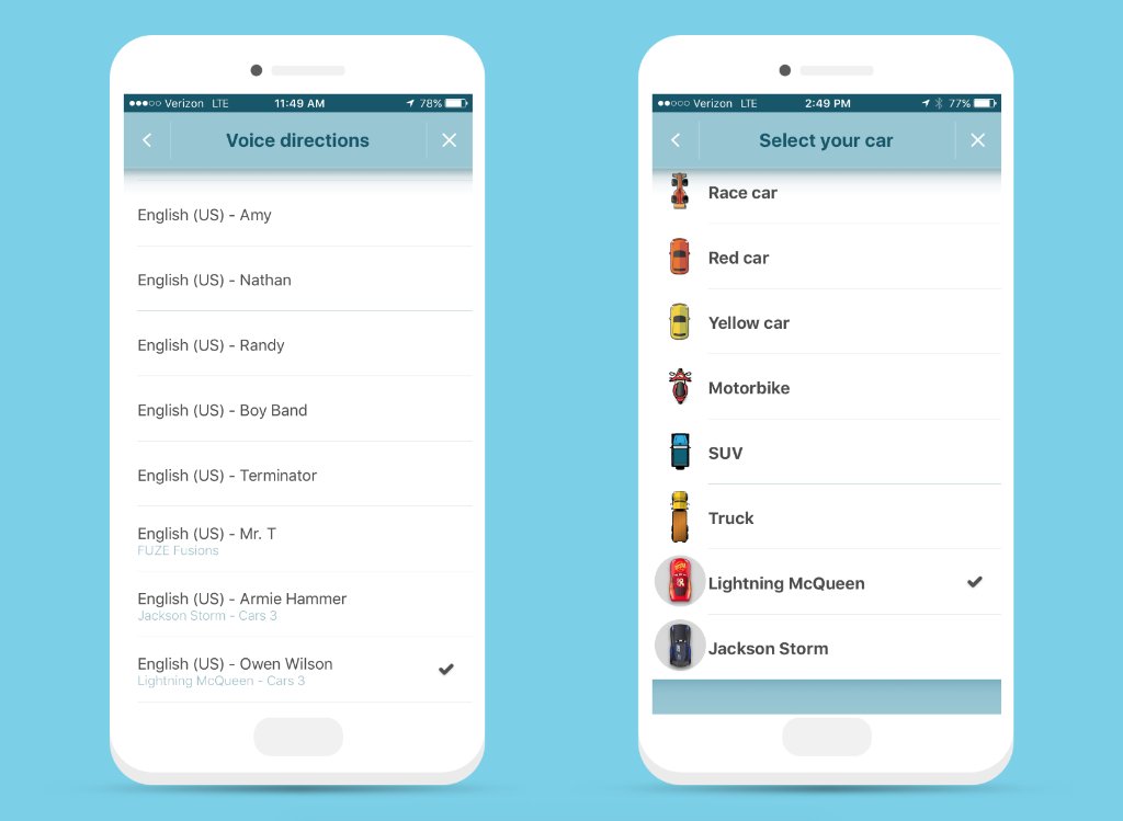 Waze Car and Voice Chance screens