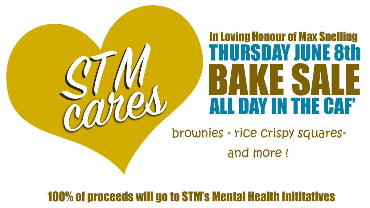 l_ciardullo's tweet photo. HEY STM! bring your toonies and your appetites to the cafeteria this Thursday during periods 2,3 &amp; 4 STM Cares' last fundraiser of the year! https://t.co/kuHfyDcixu