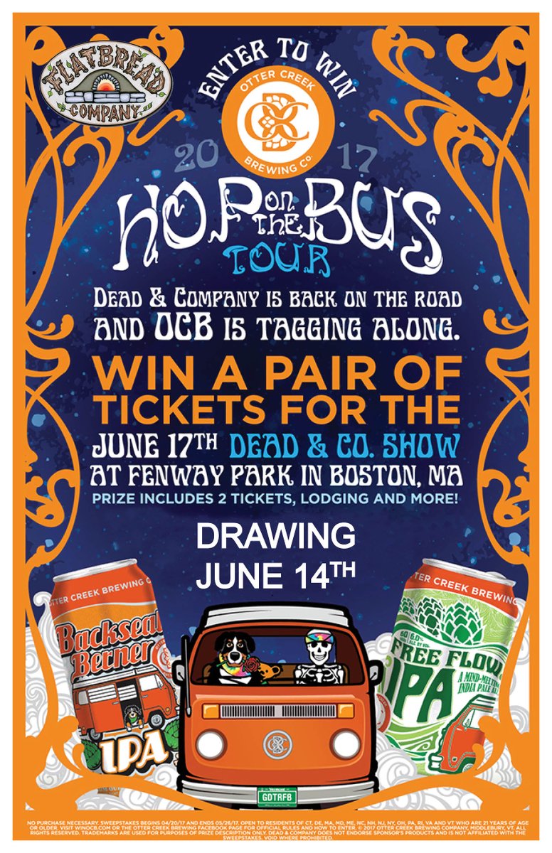 FlatbreadP's tweet image. Join us June 14th for a chance to win two tickets to Dead and Company at Fenway Park! @GratefulDead @fenwaypark @FlatbreadP @OtterCreekBeer