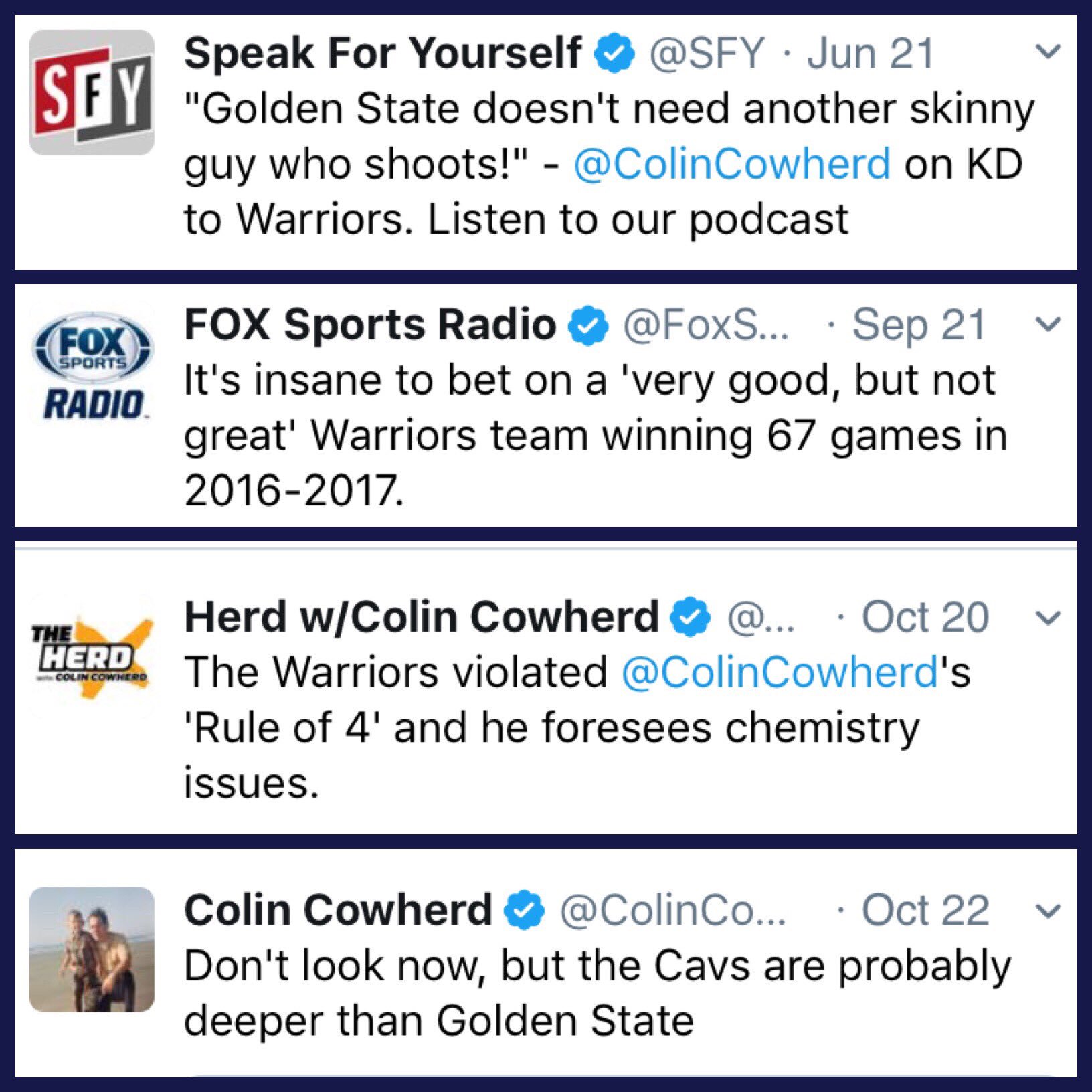 Freezing Cold Takes The Colincowherd Tweet Headline Progression Re Warriors This Season Is Epic T Co Amcx6ohgj3 Twitter