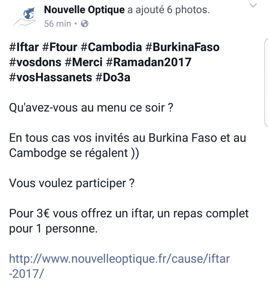 Nouvelleoptique's tweet photo. #Iftar #Ftour #Cambodia #BurkinaFaso #vosdons #Merci #Ramadan2017 #vosHassanets #Do3a
Qu'avez-vous au menu?
https://t.co/0IXYicEt5z Rt https://t.co/tLrhUjtNdC