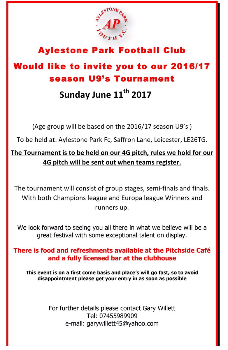 APFC94s's tweet photo. 1 space left to fill for our U9s tournament this Sunday.
#Super7  #Anytakers https://t.co/RqifLpFLAU