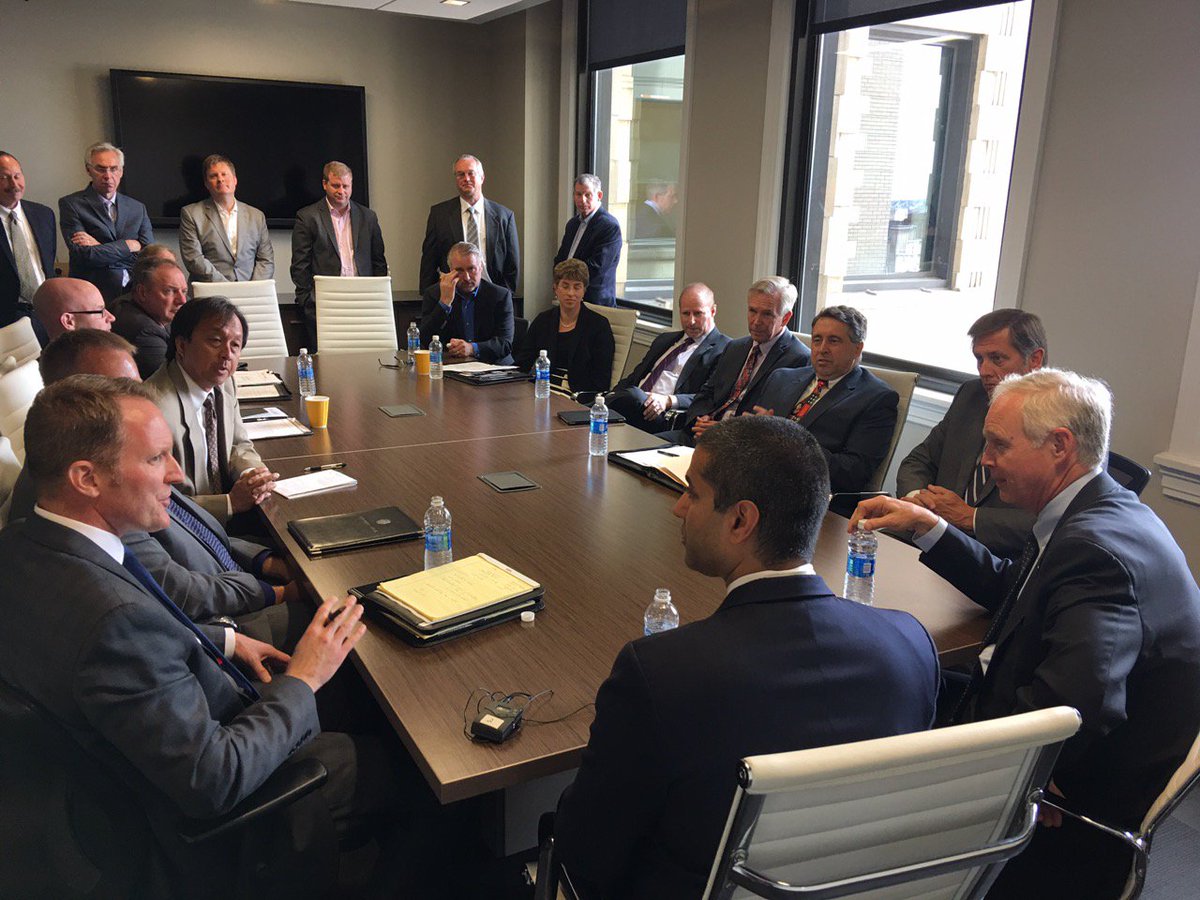 SenRonJohnson's tweet image. Thank you @AjitPaiFCC for meeting w/ WI broadband providers. We share the same goal of free &amp;amp; open internet while increasing rural broadband