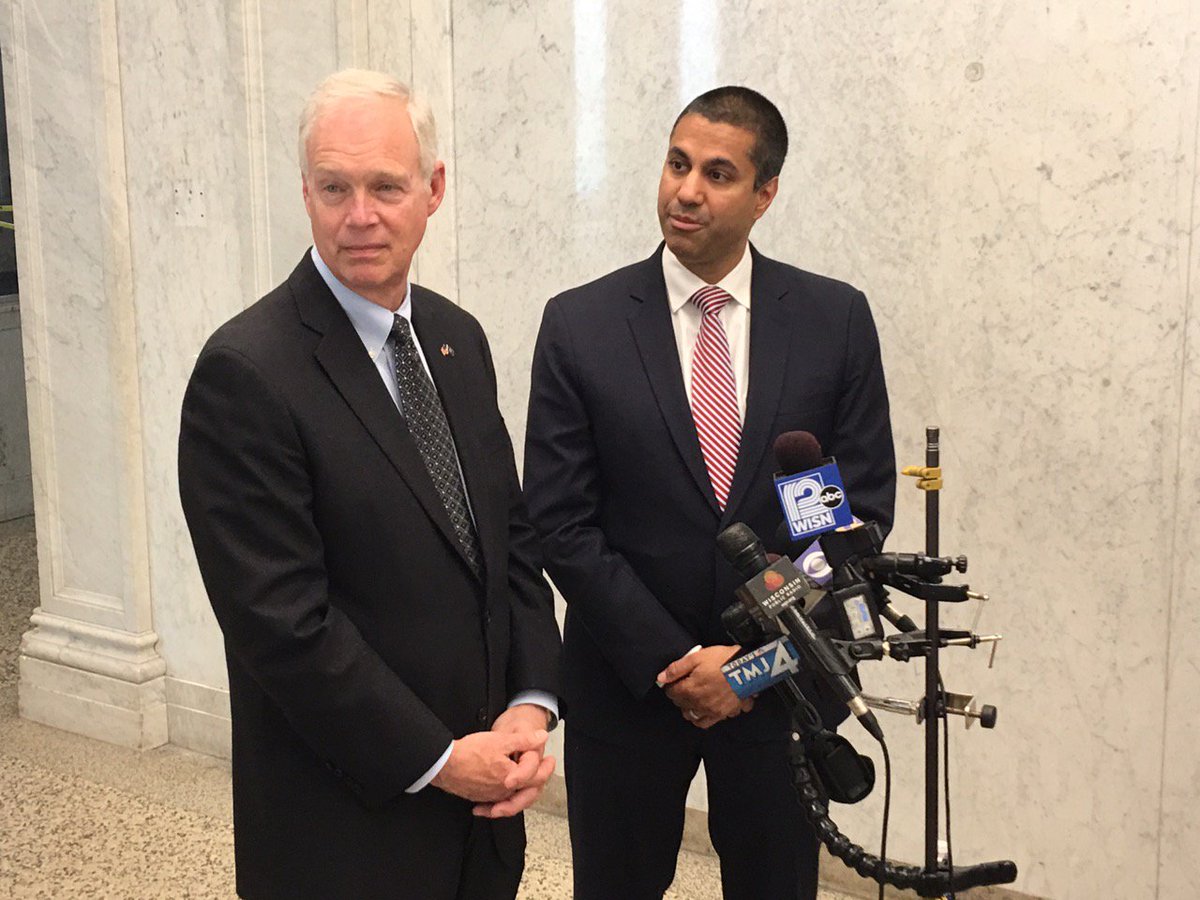 SenRonJohnson's tweet image. Thank you @AjitPaiFCC for meeting w/ WI broadband providers. We share the same goal of free &amp;amp; open internet while increasing rural broadband