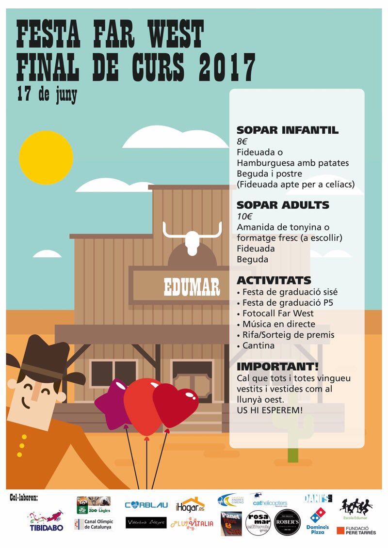 Us hi esperem el proper dissabte 17 de juny a la Festa de fi de curs! 
Una Festa de l'oest molt divertida!