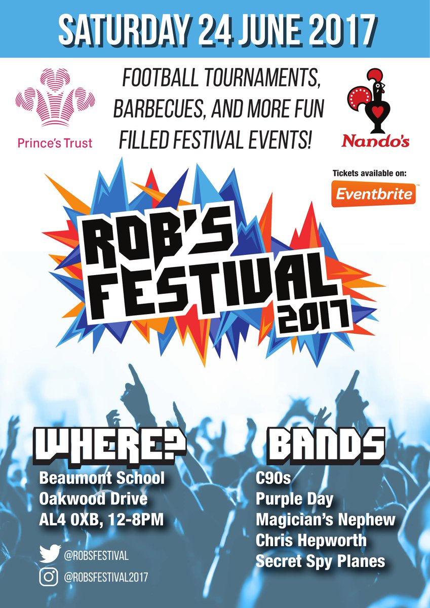 Tickets now available on eventbrite.co.uk - just type in 'Rob's Festival 2017' and get your tickets at a discounted price!