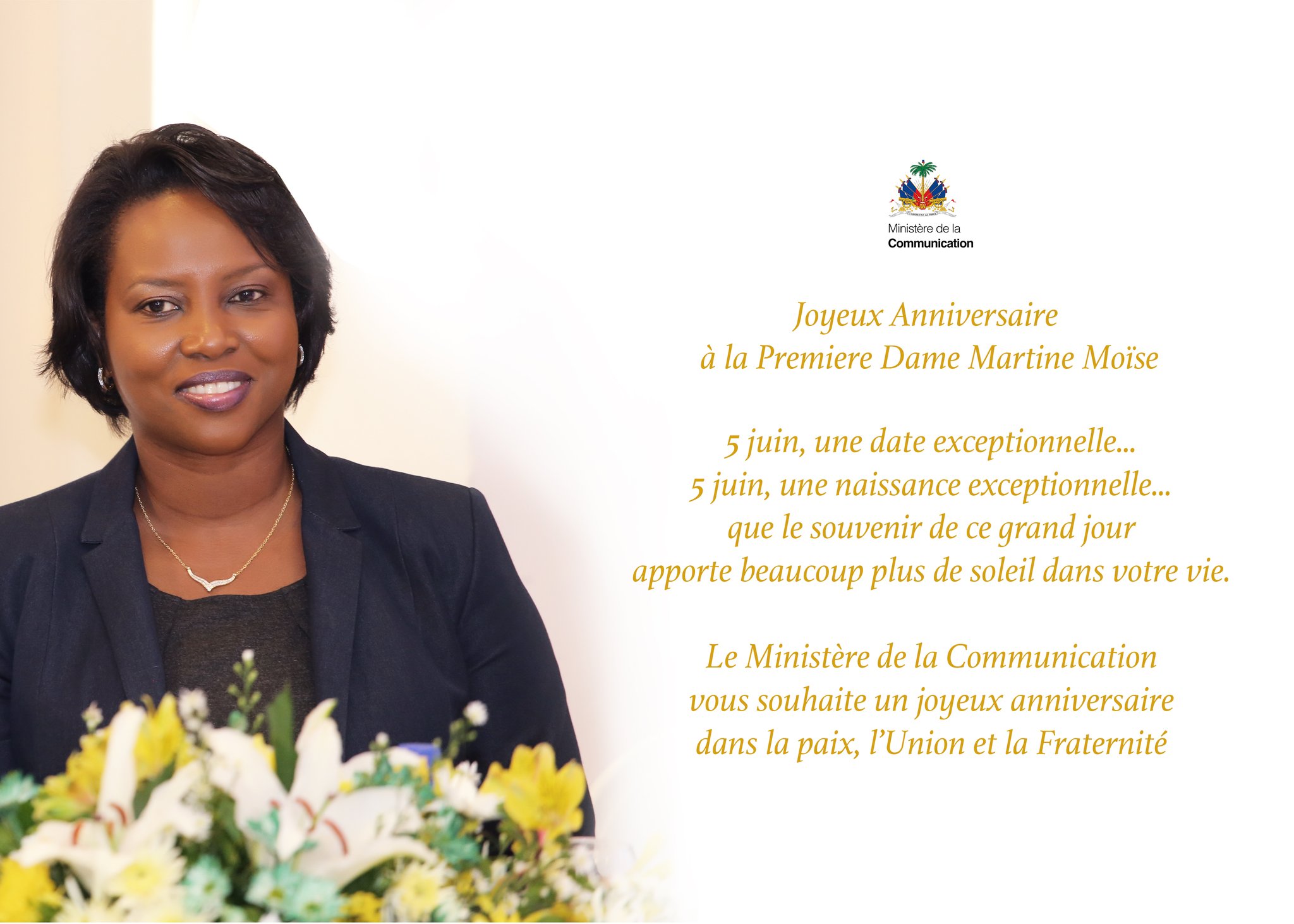 Communication Haiti Le Ministere De La Communication Souhaite Un Joyeux Anniversaire Dans La Paix L Union Et La Fraternite A La Premiere Dame Martinejmoise T Co Raylwtjxfr Twitter