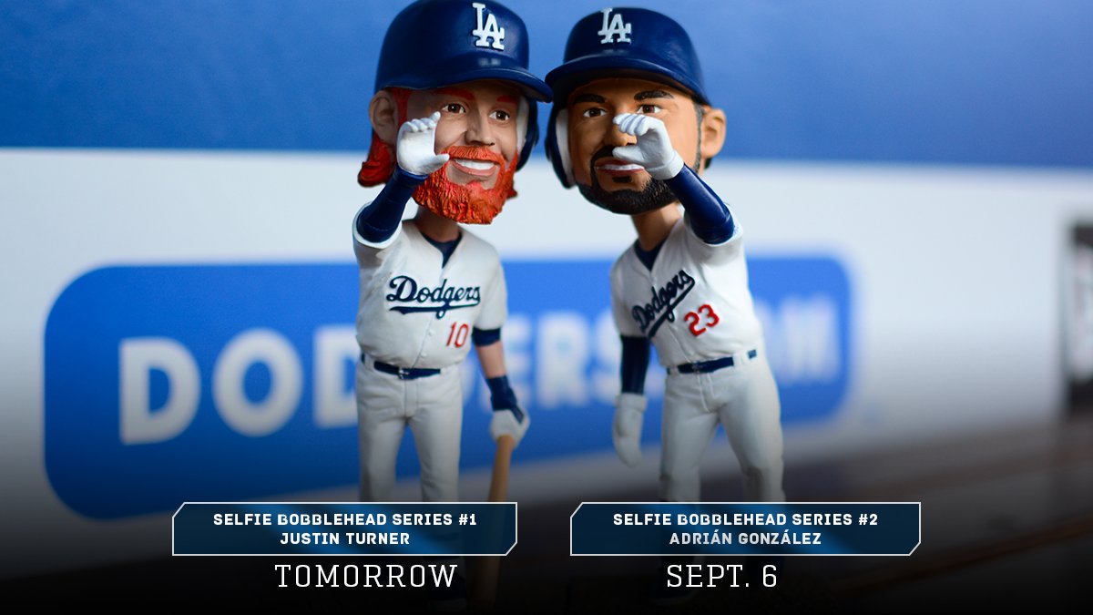 Dodgers's tweet photo. Don't miss Game 1 of the #Bobbleheader! Tomorrow, the first 40K get a @redturn2 bobblehead presented by State Farm! https://t.co/Bf7yA7UHIR https://t.co/IMAaPFWltn