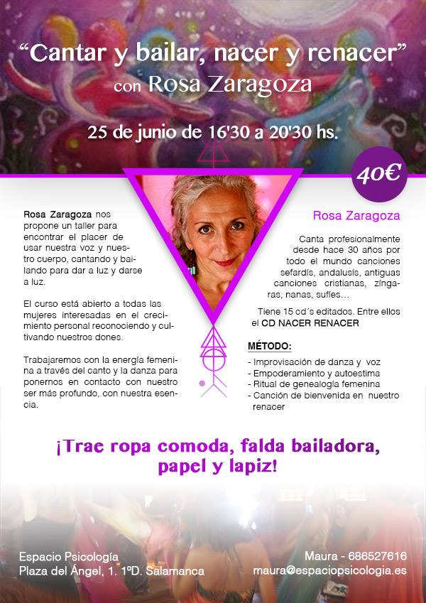 25 de junio por la tarde en Salamanca: taller "Cantar y bailar, nacer y renacer". 💟👩‍🎤