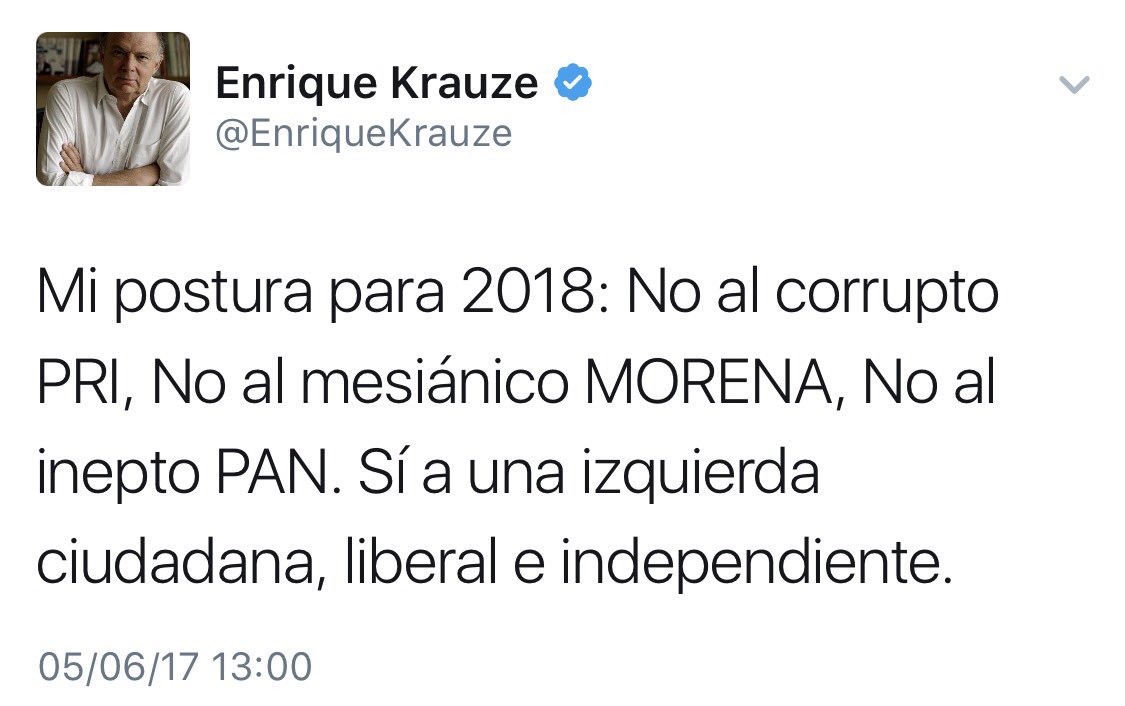 monerohernandez's tweet photo. O sea q los dueños del país, de quienes Krauze es fiel servidor, van x “independiente” c/ falso discurso progresista p/ mantener privilegios https://t.co/eO1dI6Cv0Y