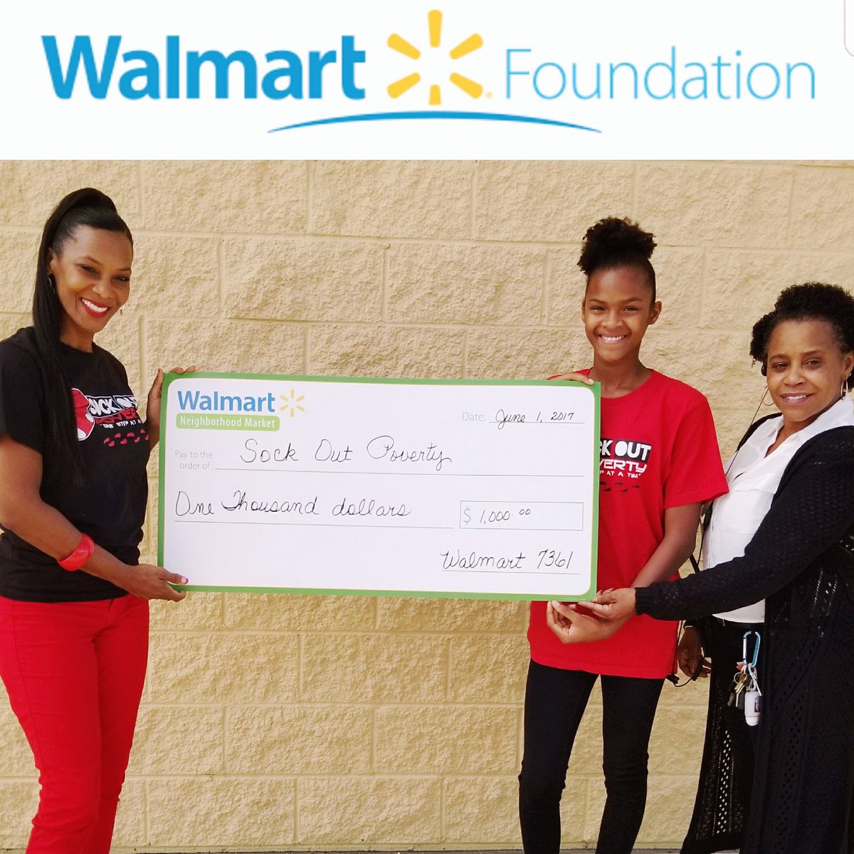 PrincessJ4Real's tweet image. A special thank you to our sponsor @walmart for donating $1000.00 to Sock Out Poverty, Inc. We appreciate you !