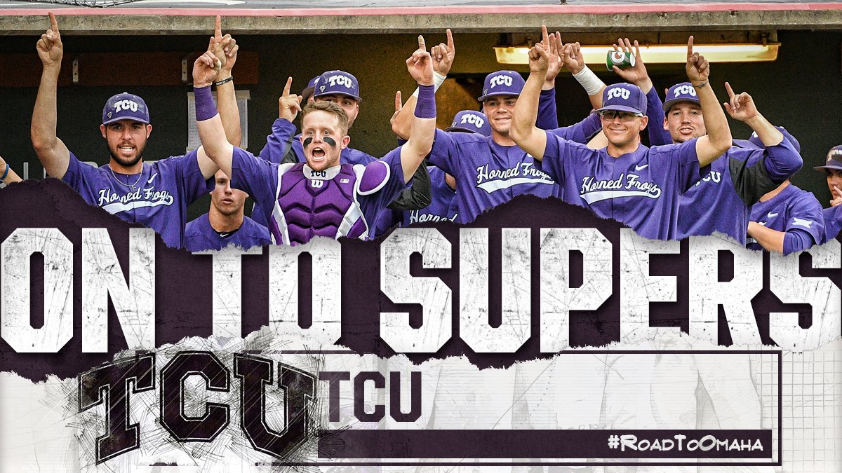 NCAABaseball's tweet photo. ANOTHER YEAR, ANOTHER SUPER!

The TCU Horned Frogs are heading to their 4th-consecutive Super Regional! #RoadToOmaha https://t.co/2peDXTGsLo