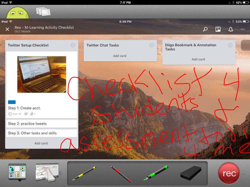 rreo's tweet photo. Exploring Trello app on iPad as a formative assessment tool for M-learning activity. Image via Srnchomp app. #OLCmobile https://t.co/SSnC9c9a6q