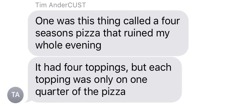 ThePME's tweet photo. My text thread is just series of bizarre pizza takes from Cust https://t.co/ixzOxI2l4U