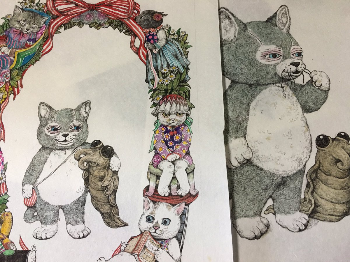 せかいいちのねこ の表紙の原画を取り出して見てる。実は表紙の